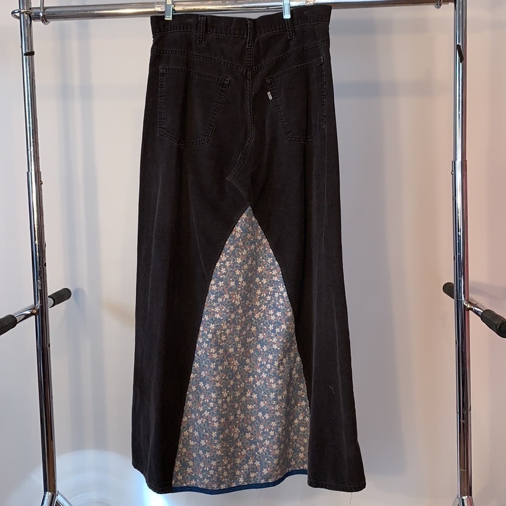 Levi’s Gray Corduroy Upcycled Hippie Maxi Skirt Vintage White Tab Festival - Picture 4 of 5